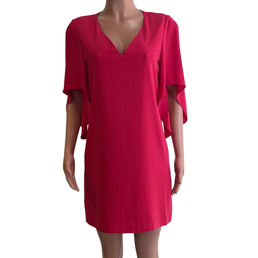 Anna Cate Meredith Dress Womens XS Deep Pink Crepe Tulip Sleeve Mini Popover